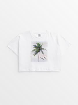 White Cropped Palm Tree Graphic T-Shirt  7 years