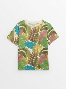 Cream Leaf Print Short Sleeve T-Shirt 