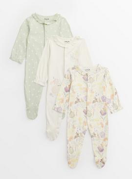 Pastel Bunny Organic Cotton Sleepsuit 3 Pack Up to 3 mths