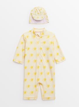Yellow Sunshine Swimsuit & Keppi Hat 12-18 months