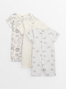 Cream & Grey Safari Rompers 3 Pack Up to 3 mths
