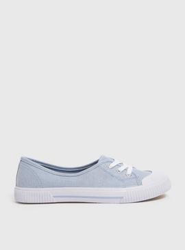 Blue Chambray Low Lace Canvas Trainers 
