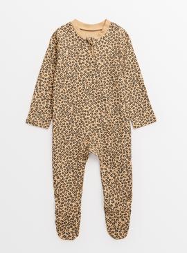 Brown Leopard Print Sleepsuit 12-18 months