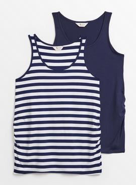 MATERNITY Navy & Stripe Vest Top 2 Pack