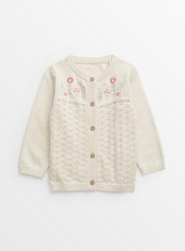 Cream Floral Pointelle Cardigan Up to 3 mths