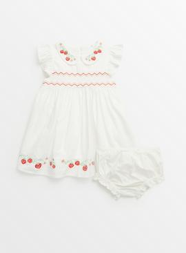 Strawberry Embroidered Dress & Bloomers Set Up to 3 mths