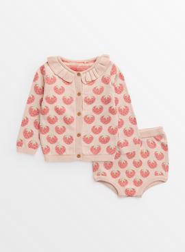 Strawberry Print Knitted Cardigan & Shorts Up to 3 mths