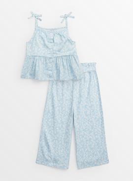 Blue Floral Woven Top & Culottes Set 11 years