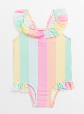 Rainbow Stripe Frill Swimming Costume  9-12 months