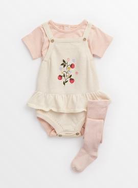 Pink Strawberry Knitted Romper, Bodysuit & Tights Set Up to 3 mths