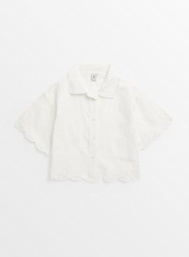 White Scallop Edge Woven Shirt 12 years