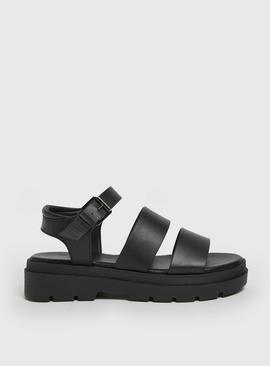 Black Faux Leather Chunky Sandals  