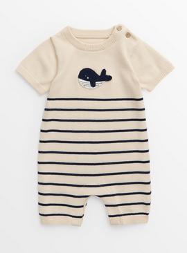 Cream Whale Print Knitted Romper Up to 3 mths