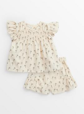 Cream Palm Print Top & Bloomers Set Up to 3 mths