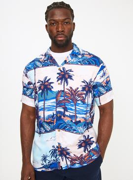 Tropical Palm Print Short Sleeve Shirt 
