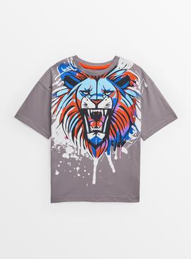 Grey Lion Print Euros Short Sleeve T-Shirt 4 years