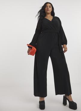 SIMPLY BE Black Wrap Jumpsuit With Belt 