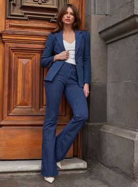 SOSANDAR Navy Blue Pinstripe Kickflare Jean