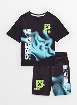 Minecraft Black Graphic Print T-Shirt & Shorts Set 