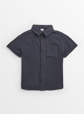 Navy Crinkle Short Sleeve Shirt 