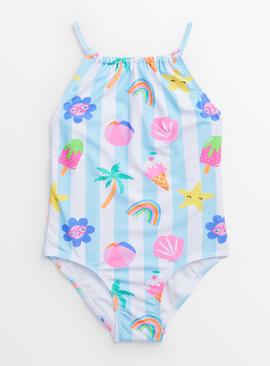 Blue Stripe Holiday Print Swimsuit  
