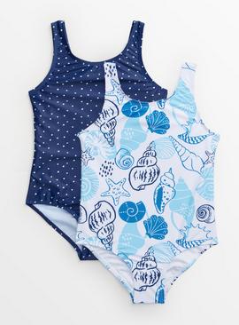 Navy Spot & Seashell Print Swimsuits 2 Pack  