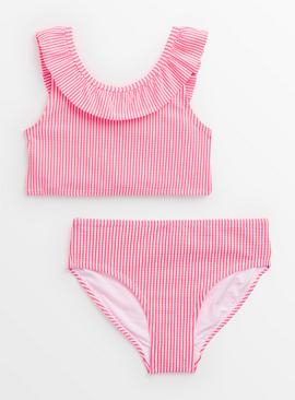 Pink Stripe Frill Bikini Set  