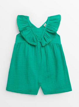 Green Woven Frill Sleeve Playsuit 