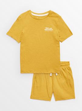 Yellow Graphic T-Shirt & Jersey Shorts Set 