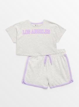 Grey & Lilac Boxy T-Shirt & Shorts 