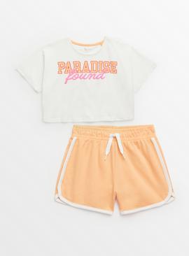 White & Orange Boxy T-Shirt & Shorts 5 years