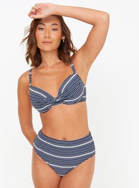 Navy Stripe Textured High Waisted Bikini Bottoms 
