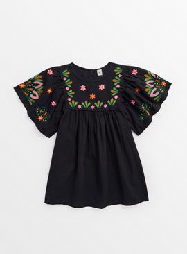 Black Embroidered Short Sleeve Dress 5 years