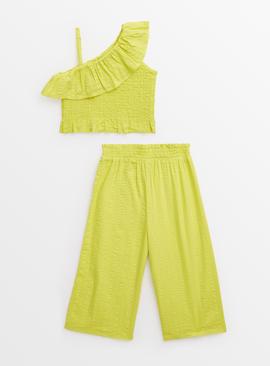 Lime Green One Shoulder Top & Trousers Set 