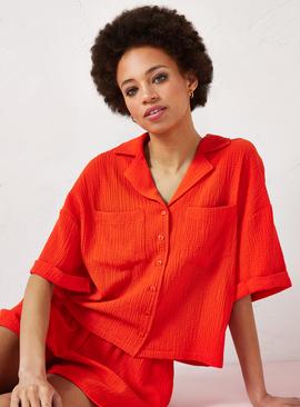EVERBELLE Red Crinkle Boxy Shirt 