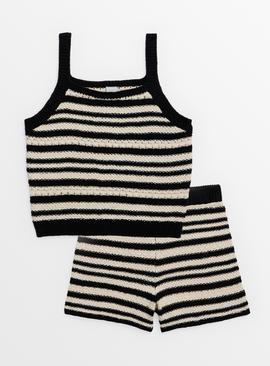 Mono Stripe Knitted Vest Top & Shorts 