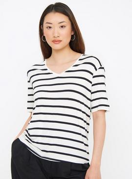 Monochrome Stripe V Neck Relaxed Fit T-Shirt  