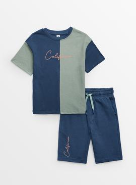 Blue & Green California T-Shirt & Shorts 7 years