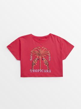 Pink Tropicana Print Cropped T-Shirt 
