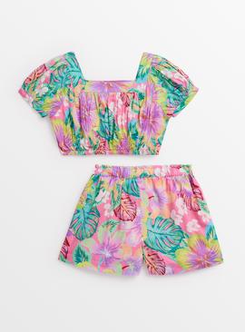 Floral Print Woven Top & Shorts Set 