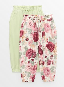 Floral Print & Pistachio Hareem Trousers 2 Pack 
