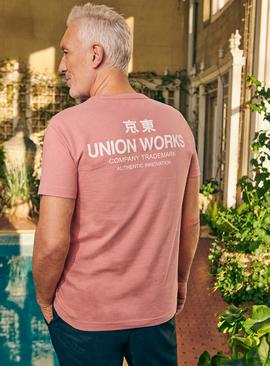 UNION WORKS Pink Back Print Graphic T-Shirt 