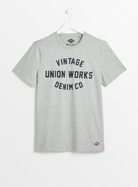 UNION WORKS Grey Marl Graphic Print T-Shirt XXL
