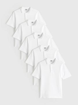 5 Pack Unisex White Polo Shirts
