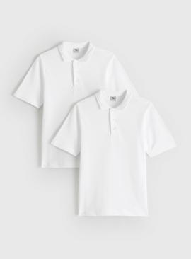 2 Pack Unisex White Slim Fit Polo Shirts