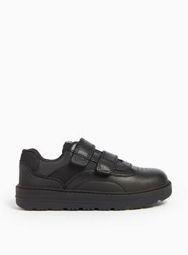 Magic Feet Black Leather Wide Fit Twin Strap Trainers
