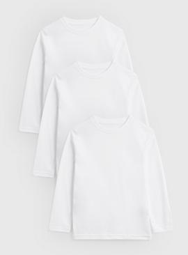 3 Pack Unisex White Crew Neck Long Sleeve T-Shirts