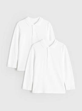 2 Pack Unisex White Long Sleeve Polo Shirts