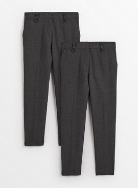 2 Pack Girls Trousers with Reinforced Knees & Extendable Hems Longer Leg
