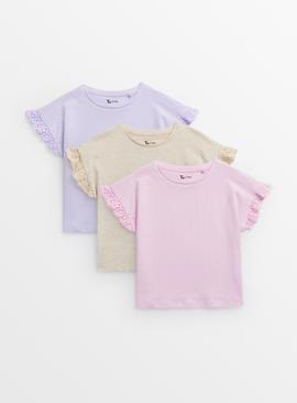 Pastel Broderie Sleeve T-Shirts 3 Pack 